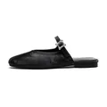 Elegant black satin flat mules with a sparkling square rhinestone buckle accent - EU 35 / Black