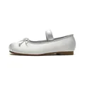 Silver satin Mary Jane ballet flats with bow and strap on white background - EU 35 / Silver