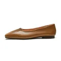 Caramel brown square toe flat ballet shoes in soft flexible leather for women - EU 35 / Camel