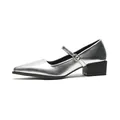 Zapatos Mary Jane plateados de punta con tacón de bloque y correa elegante al tobillo - EU 34 / Plateado