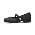 Elegant black Mary Jane shoes with floral jacquard fabric and pearl button detail - EU 35 / Black