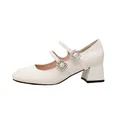 Elegant cream Mary Jane heels with double straps and square rhinestone buckles - EU 34 / Apricot