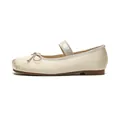 Champagne satin Mary Jane ballet flats with bow and velcro strap in a minimal style - EU 35 / Apricot