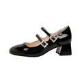 Classic black patent leather Mary Jane shoes with double crystal buckle straps and block heels - EU 34 / Black