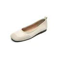 Beige square toe flat ballet shoes with suede detail and soft leather material - EU 35 / Apricot