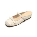 Zapatos Mary Jane beige de punta cuadrada con lazo y correa ajustable - 34 / Mule / Albaricoque