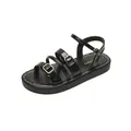 Black platform roman sandals with gold buckles and white contrast stitching detail - EU 35 / Black