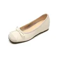 Bailarinas francesas beige de punta cuadrada con detalle de lazo y cuña interna - 34 / Cobertura Completa / Albaricoque