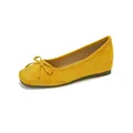 Elegantes manoletinas amarillas de ante con punta cuadrada y detalle de lazo suave - 38 / Cobertura Completa / Amarillo