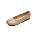 Beige split-toe Tabi flats in soft pebbled leather with minimalist black sole design - 35 / Khaki