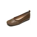 Classic dark brown square toe ballet flats with leather and suede splicing detail - EU 35 / Brown