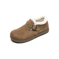 Mules en daim marron pour femmes avec doublure en laine chaude et semelle en caoutchouc - EU 38 / Châtaigne (Entièrement Doublé Polaire)