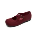 Classic deep red suede Mary Jane flat shoes with round toe and crisscross straps - EU 35 / Burgundy