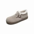 Sabots en cuir gris pour femmes avec doublure en fourrure et boucle réglable - EU 38 / Chameau Lacté (Entièrement Doublé Polaire)