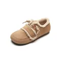French vintage colorblock camel faux suede loafers with warm fleece lining and flat soles - EU 35 / Light Yellow