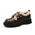 Mocasines con plataforma marrón oscuro con forro de borreguito y hebillas doradas - EU 35 / Marrón