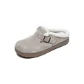 Sabots style Birkenstock en daim beige pour femmes avec doublure chaude en fausse fourrure - Chameau Lacté (Mule Doublé Fausse Fourrure)