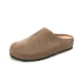 Brown suede leather mule shoes with thick black rubber soles for a casual minimalist look - EU 35 / Camel