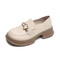 Mocasines de plataforma crema para mujer con hebilla de corazón dorada y suela gruesa marrón - EU 34 / Albaricoque