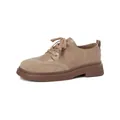 Brown round-toe platform loafers with lace-up stitching and non-slip rubber soles - 34 / Khaki