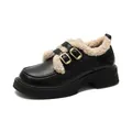 Mocasines negros de plataforma con forro polar cálido y diseño de doble correa ajustable - EU 35 / Negro