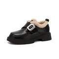 Mocasines negros con plataforma para mujer con forro de borreguito y hebilla metálica - EU 35 / Negro