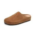 Dark brown suede leather round toe backless mules with flat retro thick sole - EU 35 / Chestnut