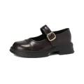 Classic dark brown leather Mary Jane shoes with thick soles and adjustable golden buckle - EU 38 / Brown