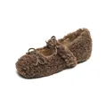 Dark brown fleece Mary Jane shoes featuring warm faux fur and cute bow tie accents - EU 35 / Brown