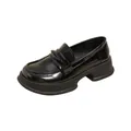 Mocasines con plataforma en charol negro brillante con suela gruesa y correa decorativa - EU 34 / Acabado pulido