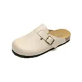 Classic beige platform clogs with cork footbed and adjustable brass buckle detail - EU 35 / Apricot