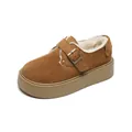 Women's tan suede platform snow boots with warm faux fur lining and buckle strap - EU 35 / Chestnut
