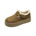 Brown platform suede Birkenstock clogs with plush white fur lining and metal buckle - EU 38 / Khaki (Fleece Lined)