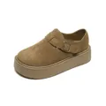 Brown suede platform Birkenstock mules with vintage metal buckle and round toe design - EU 34 / Khaki