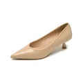 Elegant beige patent leather pointed toe kitten heel pumps for professional women - EU 34 / Nude Pink (Patent)