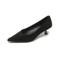 Elegant black suede pointed-toe pumps with slim kitten heels on a clean white background - EU 34 / Black (Suede)