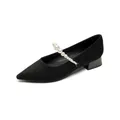 French style pointed toe pumps with faux pearl strap and square block heels in black suede - EU 34 / Black