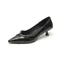 Elegant black pointed-toe kitten heels with buckle cross strap and glossy leather finish - EU 34 / Black