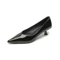 Classic black pointed toe kitten heels in glossy patent leather finish for office wear - EU 34 / Black (Patent)
