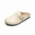 Chic beige French style Birkenstock mules with metal buckle and anti-slip rubber sole - 35 / Off White