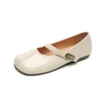 Chic beige square toe Mary Jane flat shoes with fashion buckle and vintage soft sole design - EU 35 / Apricot