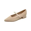 Beige pointed-toe Mary Jane heels with pearl strap and comfortable block heel - EU 34 / Apricot
