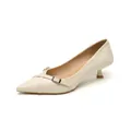 Elegant beige pointed-toe kitten heels with crossover straps and metal buckle - EU 34 / Apricot