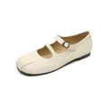 Beige Mary Jane ballet flats with double straps and vintage metal buckles - 35 / Apricot