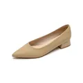Elegantes salones beige con punta fina, tacón de bloque estable y acabado de cuero mate - Té con Leche (Cuero)