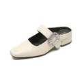 Chic cream square toe mules with elegant rhinestone strap and comfortable block heel - EU 34 / Apricot