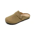 Khaki suede closed-toe Birkenstock mules with adjustable bronze metal buckles - EU 35 / Khaki