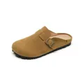 Brown suede clog mules for women with adjustable metal buckle and non-slip rubber sole - EU 35 / Chestnut