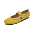 Elegant bright yellow suede Mary Jane flat shoes with adjustable silver buckle strap - EU 35 / Ginger Yellow