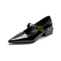 Elegant black pointed-toe Mary Jane shoes with chunky heels and gold buckle detail - EU 34 / Black